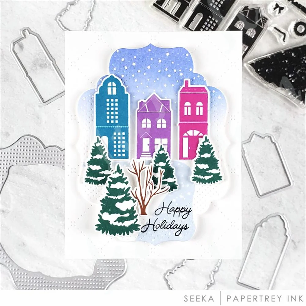 New Arrival Stamps and Dies 2024 Winter in the City Happy Holidays Metal Cutting Die DIY Scrapbooking Crafts Decoration Embossed