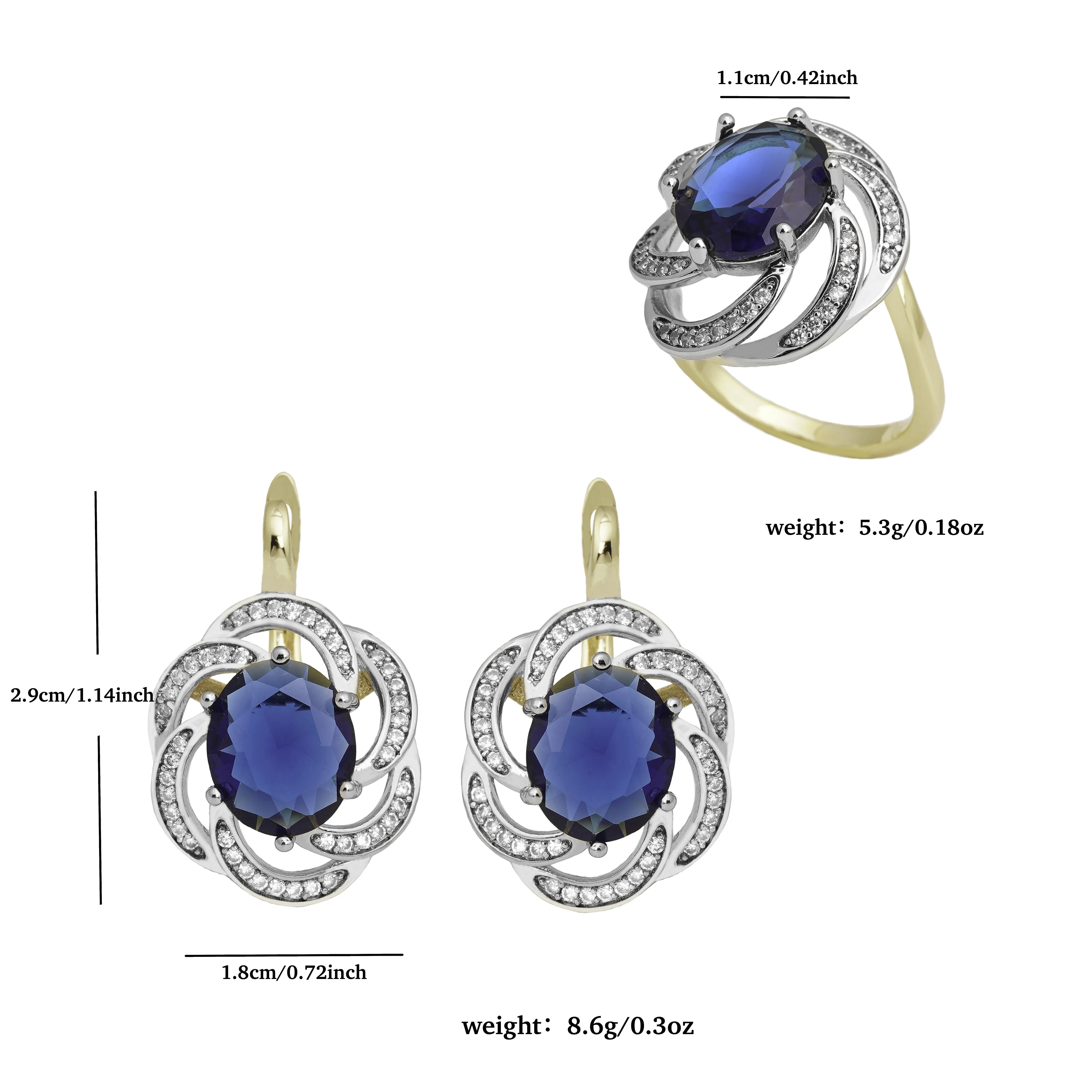 LUYIN 2025 Trending  Jewelry Set Blue Stone Earrings Ring For Women Copper Plated 14 K Gold 2 Color Daily Party Fine Accessories