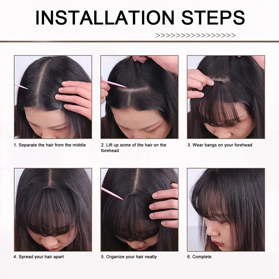 Flequillo sintético de aire para mujer, sin costuras, con clips 3D, extensiones y postizos para mujer 4