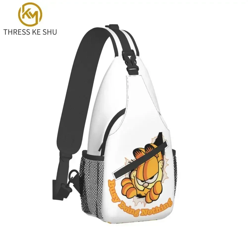 Busy Doing Nothing Garfields Sling Crossbody Backpack Men Custom Funny Cat Chest Shoulder Bag for Travel Hiking Daypack