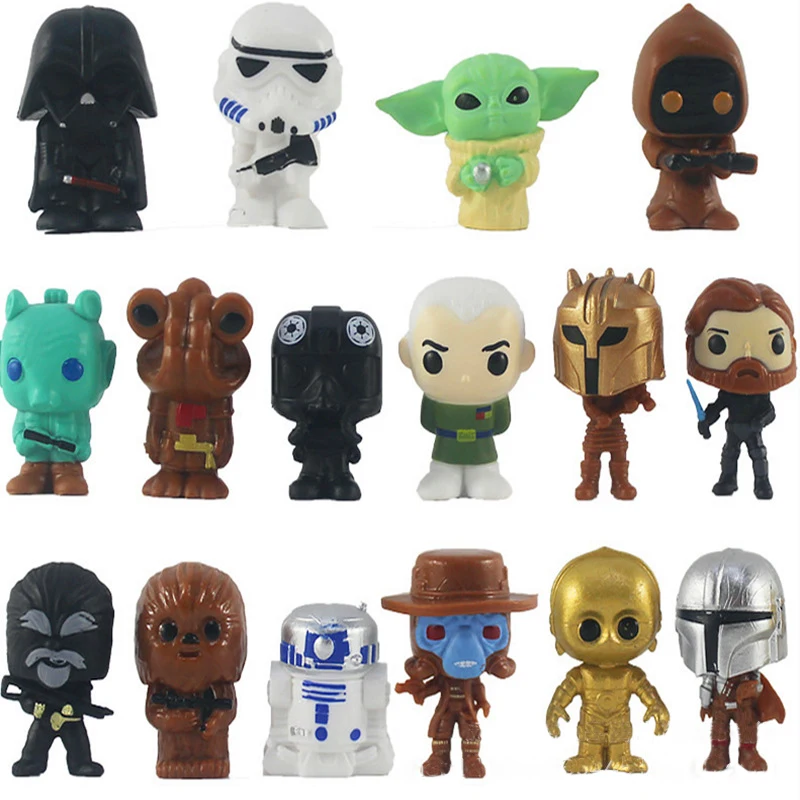 Star Wars 3-5cm 16pcs/set Anime Mandalori Figure Action Force Awakens Black Series Darth Vader Mini Toys Model For Children Gift