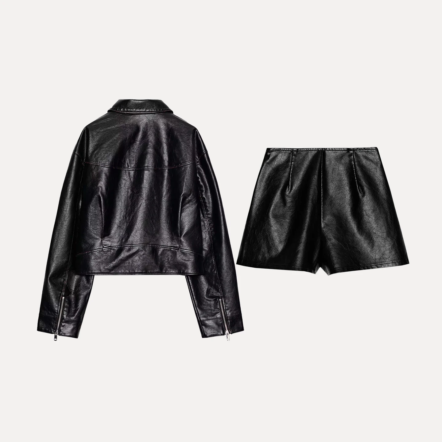 Z レディース ファッションセット 2025年秋シーズン ロングスリーブジャケットとハイウエストレザースカートのツーピースセット