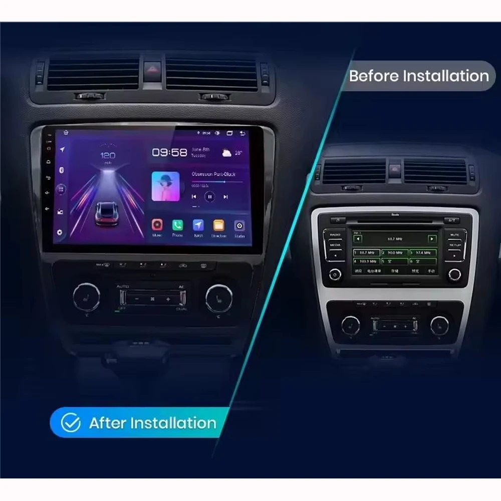 Android 14 2 Din Car Multimedia Player For Skoda Octavia 2007-2014 Head Unit Stereo GPS Navigation BT WIFI