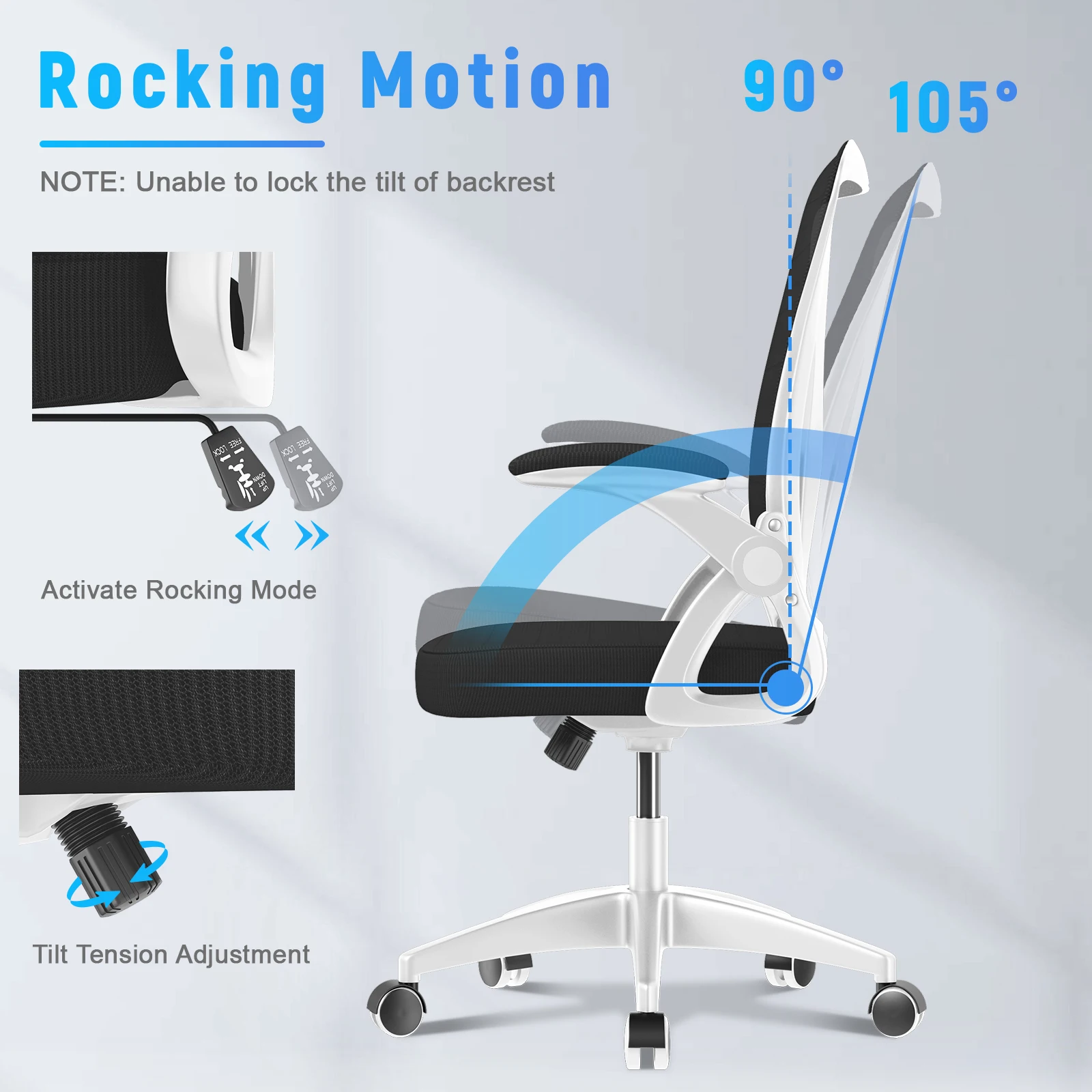 Naspaluro Ergonomic Office Chair 90° Flip-up Armrest Lumbar Support, Office Chair with Padded Seat Cushion Home Gaming Chairs