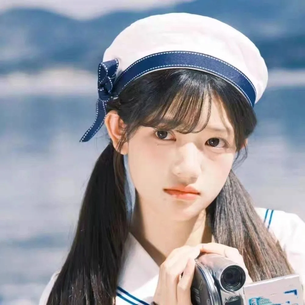

Fashion Sweet White Sailor Hat Bowknot Letter Embroidery JK Beret Cap Korean Style Uniform Cap Painter Hat Girls