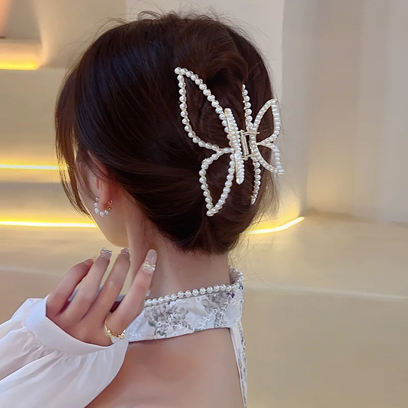 FANYIN Pearl Butterfly Catch Clip Hairpin For Women Latest Metal Shark Clip Hair Accessories