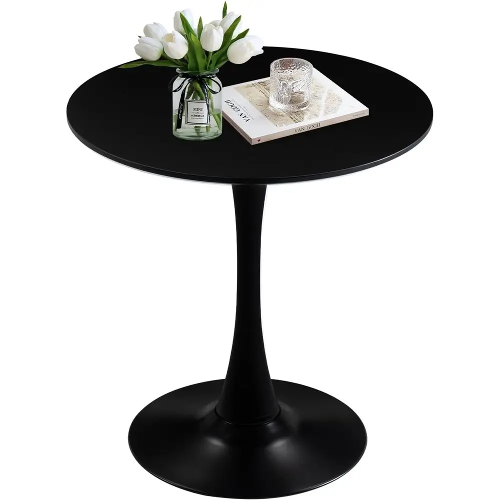 

Compact 27.5 Round Dining Table, Tulip Design for 1-2, Ideal for Space-Saving Dining in Kitchen or Cafe, Black Pedestal Base