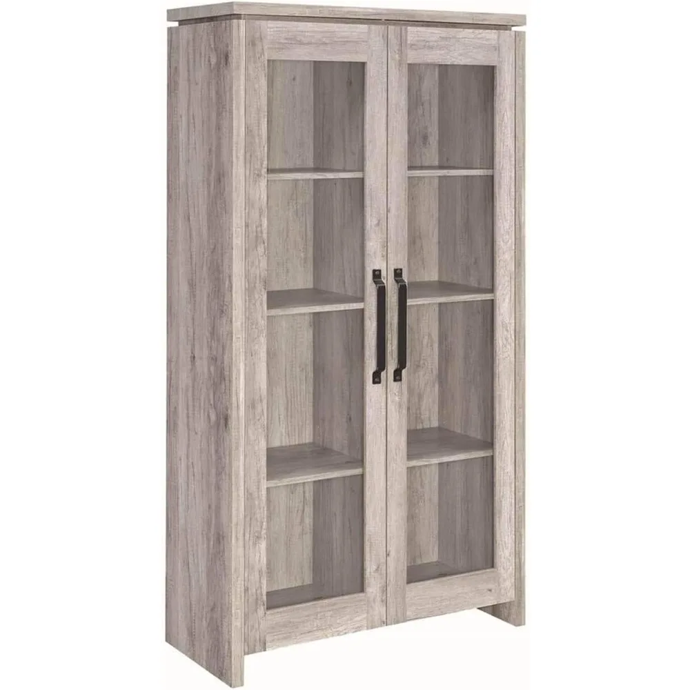 Living Room Cabinet with 2 Door Display Cabinet For Living Room Bedroom Gray Driftwood 15.5 