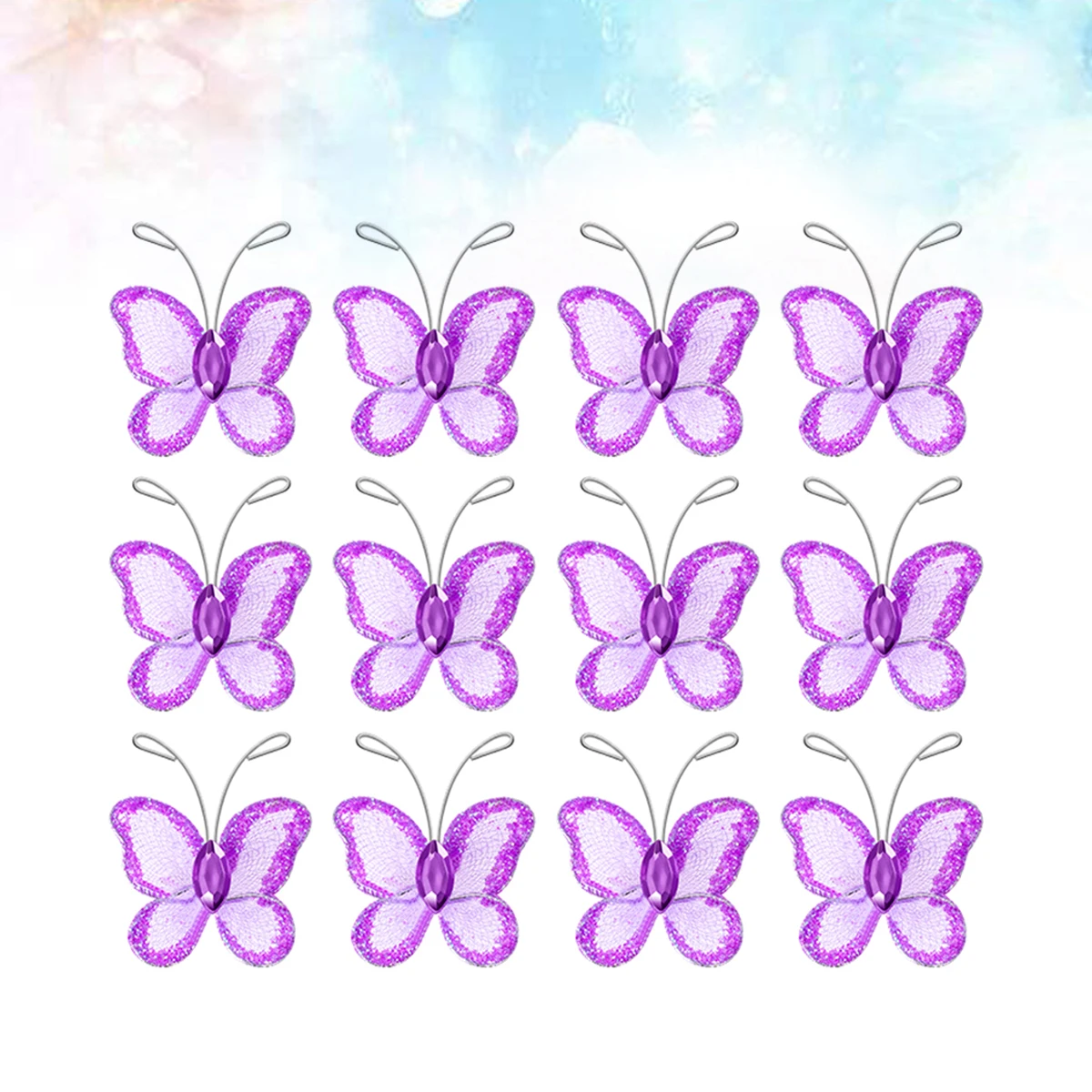 

100 Pcs Mesh Butterfly Decoration Wire Decorations Lace Cake White Purple Applique Sequin Fabric Butterflies Crafts Miss