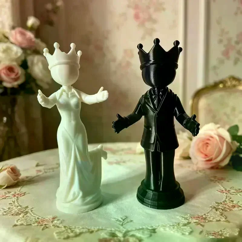 3D Printed Chess King And Queen Statue Home Decor Funny Desktop Ornaments Couple Gift