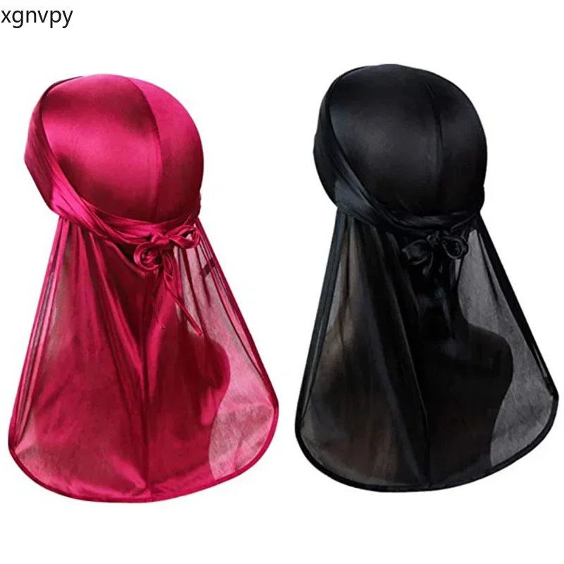 Xgnvpy Hot Men's and Women's Silk Elastic Baotou Hat Imitation Silk Thick Long Tail Pirate Hat Hair Accessories