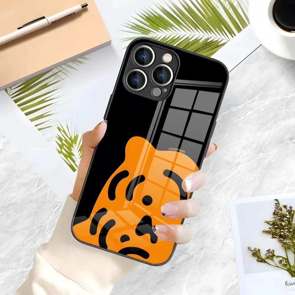 Brand M-MUZIK T-TIGER Phone Case For IPhone 16 Pro Max 15 14 13 Mini 12 Pro 11 XS Max 7 8 Plus Black Glass Cover