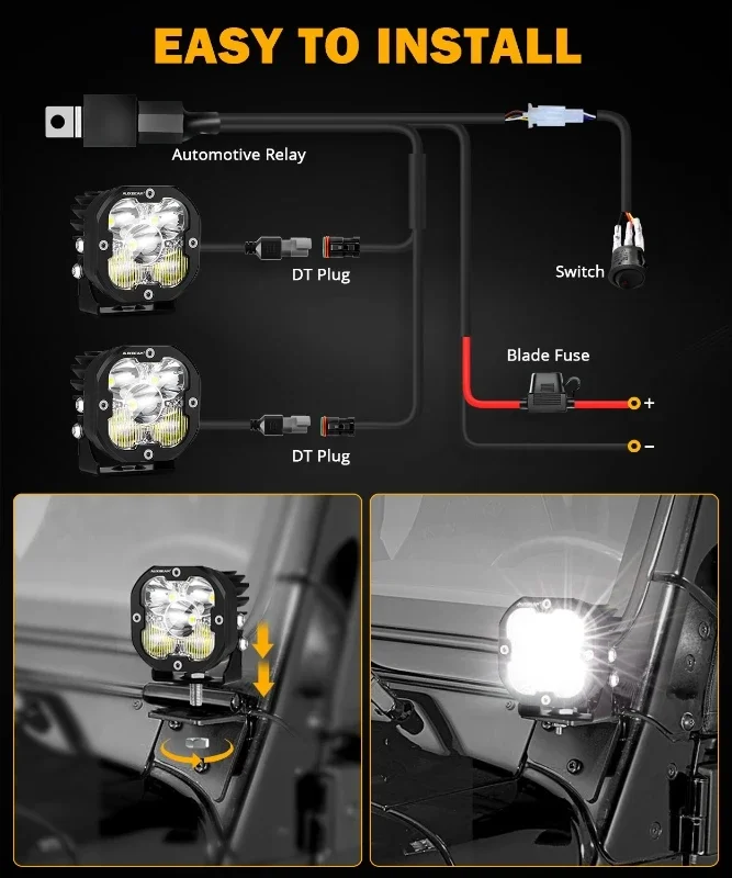 Auxbeam 3 Inch 80W LED Work Lights Driving Light Pods with DT Harness for Truck Pickup Offroad