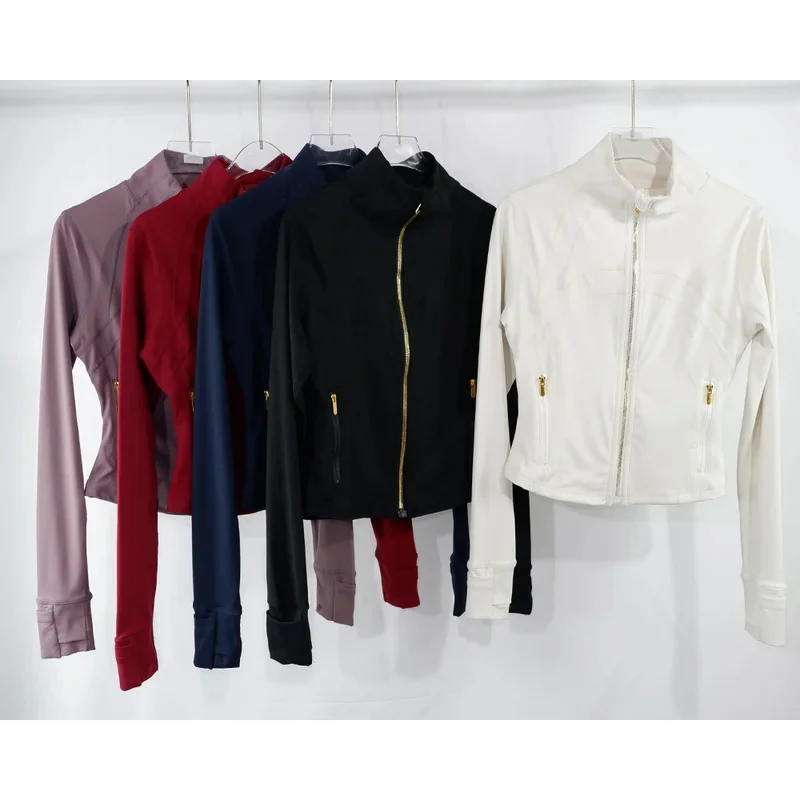 

2025 New Women's Yoga Stand Collar Cropped Jacket | Gold Zipper Cardigan with Thumb Holes, Quick-Dry High Elasticity for Runni