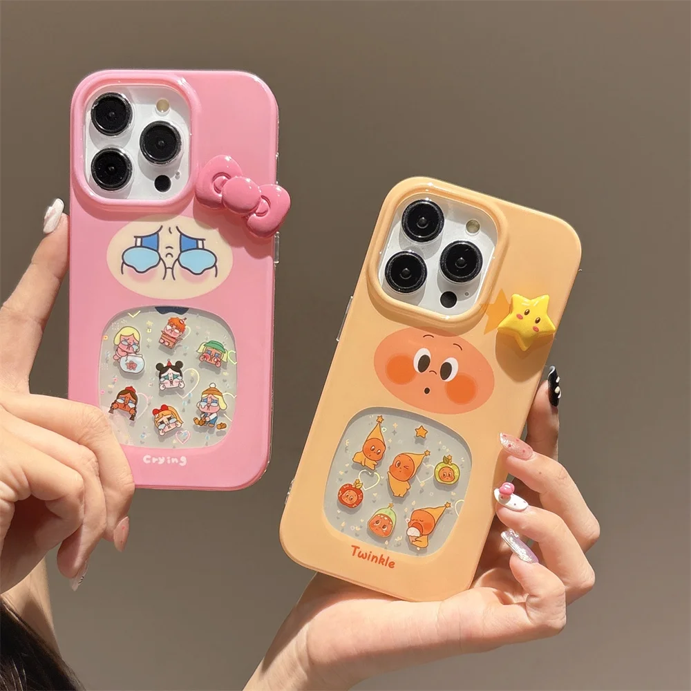 

Kawaii 3D Star Funny Cry Girls Shockproof Protective Cover for iPhone 14 15 16 Pro 14 Pro Max Cover Cute Cartoon Phone Cases