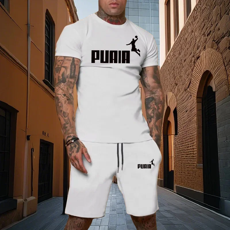 

2026 Summer Men's Suit, Casual Sports Short Sleeve Print Set, Men's Short Sleeve Shirt + Shorts, Fitness Sports Outfit