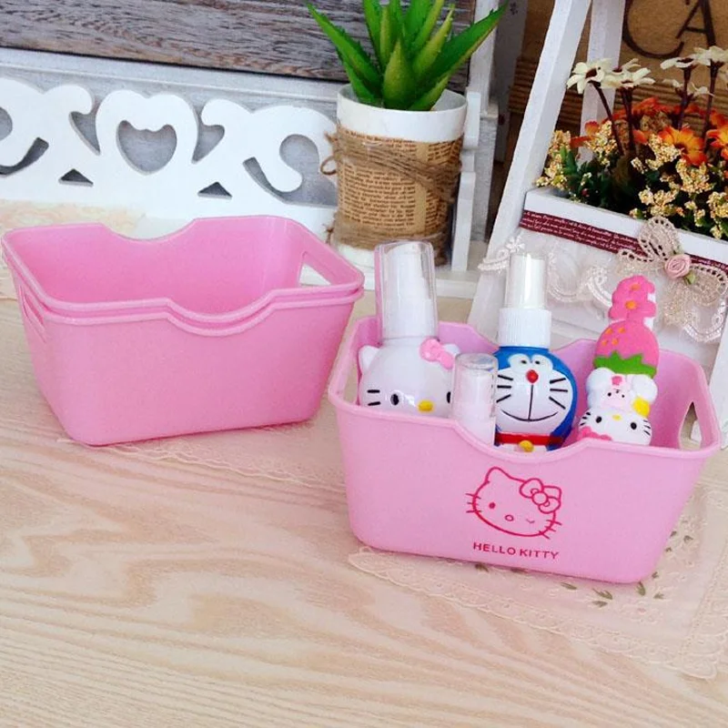 Sanrio Hello Kitty Mini Storage Box Cute Cartoon Plastic Cosmetic Storage Box Fashion Desktop Sundry Organizer Boxs Jewelry Box