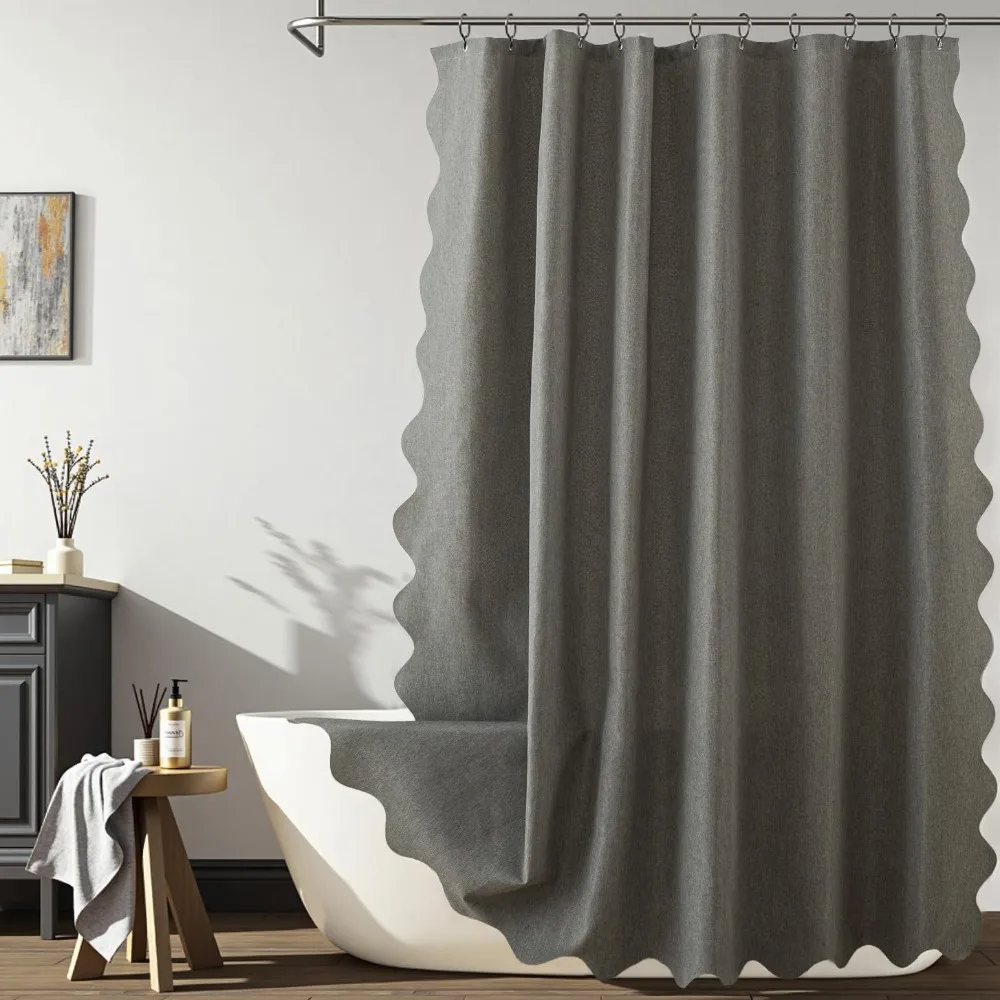 

Серая занавеска для душа с зубцами, льняная текстурированная сверхпрочная водонепроницаемая тканевая занавеска для душа для ванной комнаты, нейтральная милая стирка