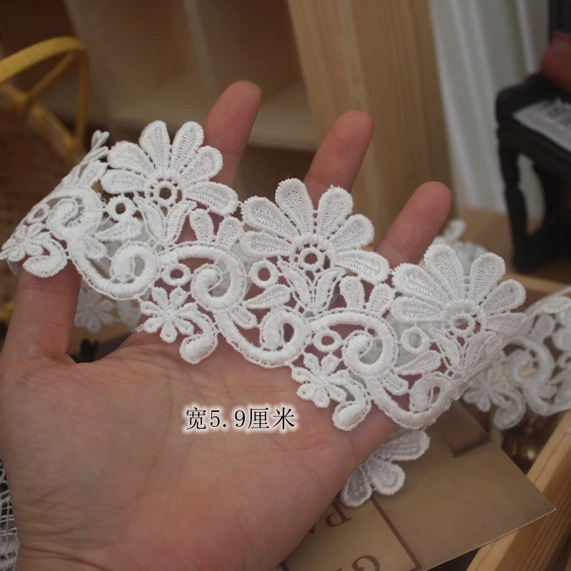 Embroidered Flower Lace Fabric Applique, Polyester Sewing Craft, White and Black, Net Lace Trim, Clothes, 2 Yards/Lot