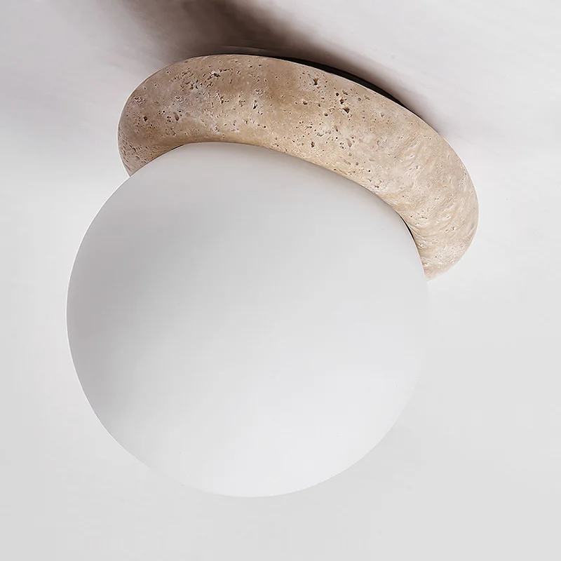 

Cave Stone Yellow Travertine Wabi-sabi Wood Canopy LED Ceiling Lamp Bedroom Livingroom Hallway Staircase Indoor Lighting