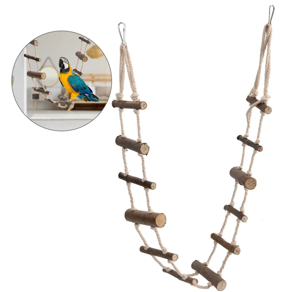 Convenient Wood Pet Climbing Ladder 100cm/39.4in Hemp Rope Connection Small Pet Toy Pet Rope Bridge Parrots