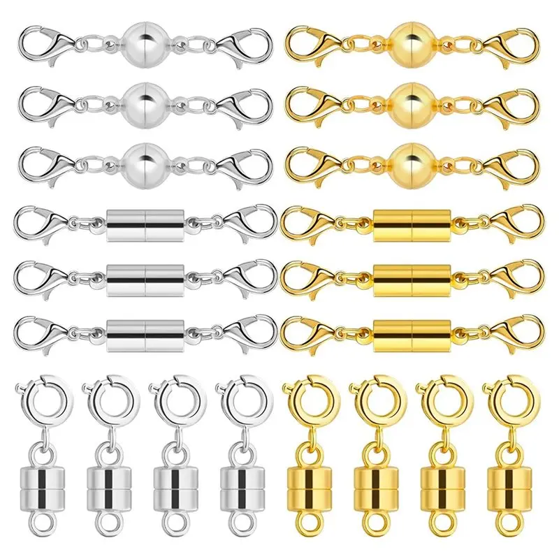 

Jewelry Connectors, 20 Pieces Magnetic Necklace Clasps And Closures In 14K Gold And Silver, Strong Magnets
