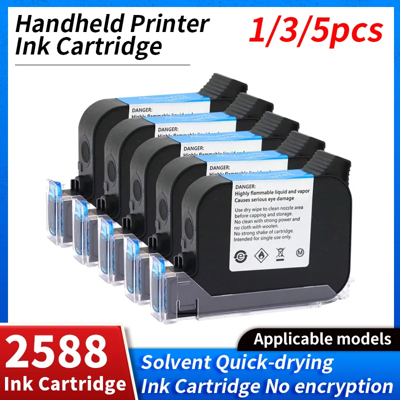 1/3/5pcs 2588 2588+ 2588+(M) No encryption Solvent Ink Cartridge Handheld Printer Ink Cartridge 600DPI Date 12.7mm Inkjet Coder