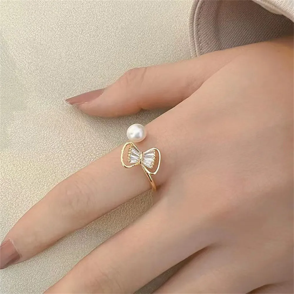 

DIY Pearl Ring Accessories S925 Sterling Silver Ring Empty Holder Fashion Gold Silver Jewelry Fit 7-9mm Circle Z286