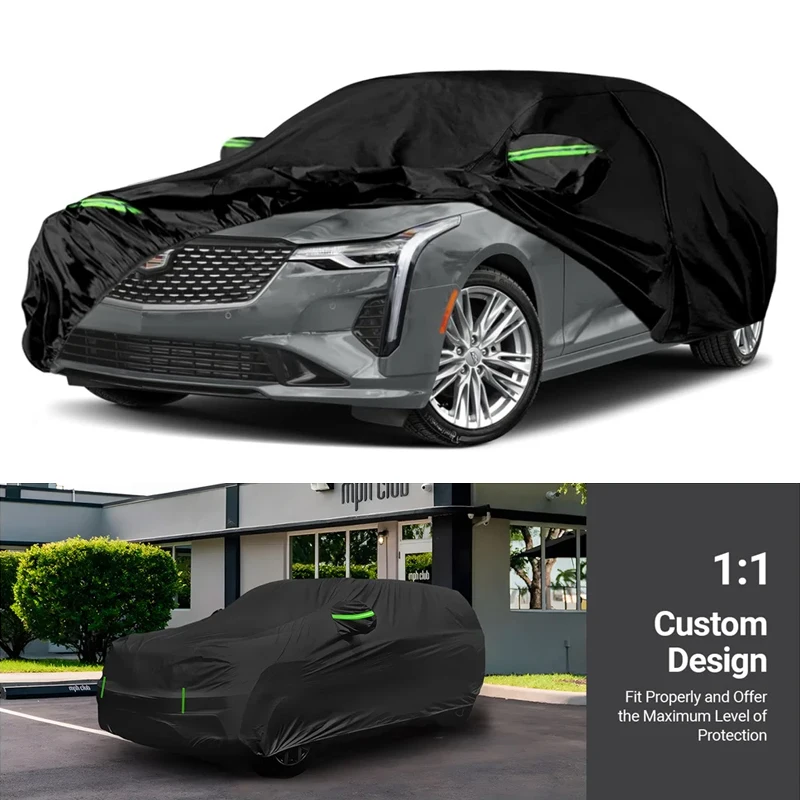

210T Waterproof Car Covers Custom Fit For Cadillac CT4 2019-2025 All Weather With Zipper Door Snow Rain Dust Hail Protection
