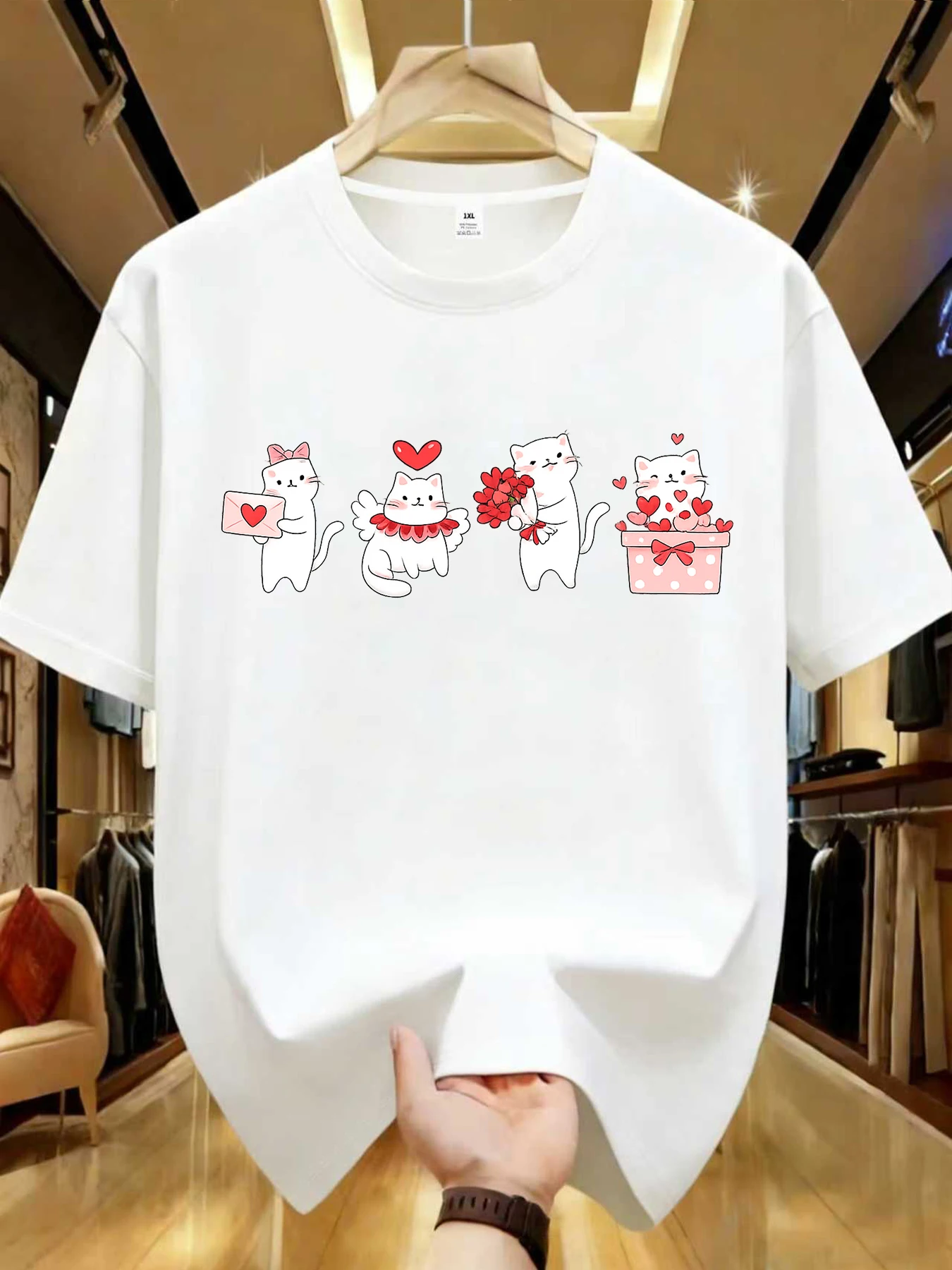 

【WDS01357】Женская футболка больших размеров с круглым вырезом и принтом милого котенка, летняя повседневная футболка с короткими рукавами, универсальная, в уличном стиле