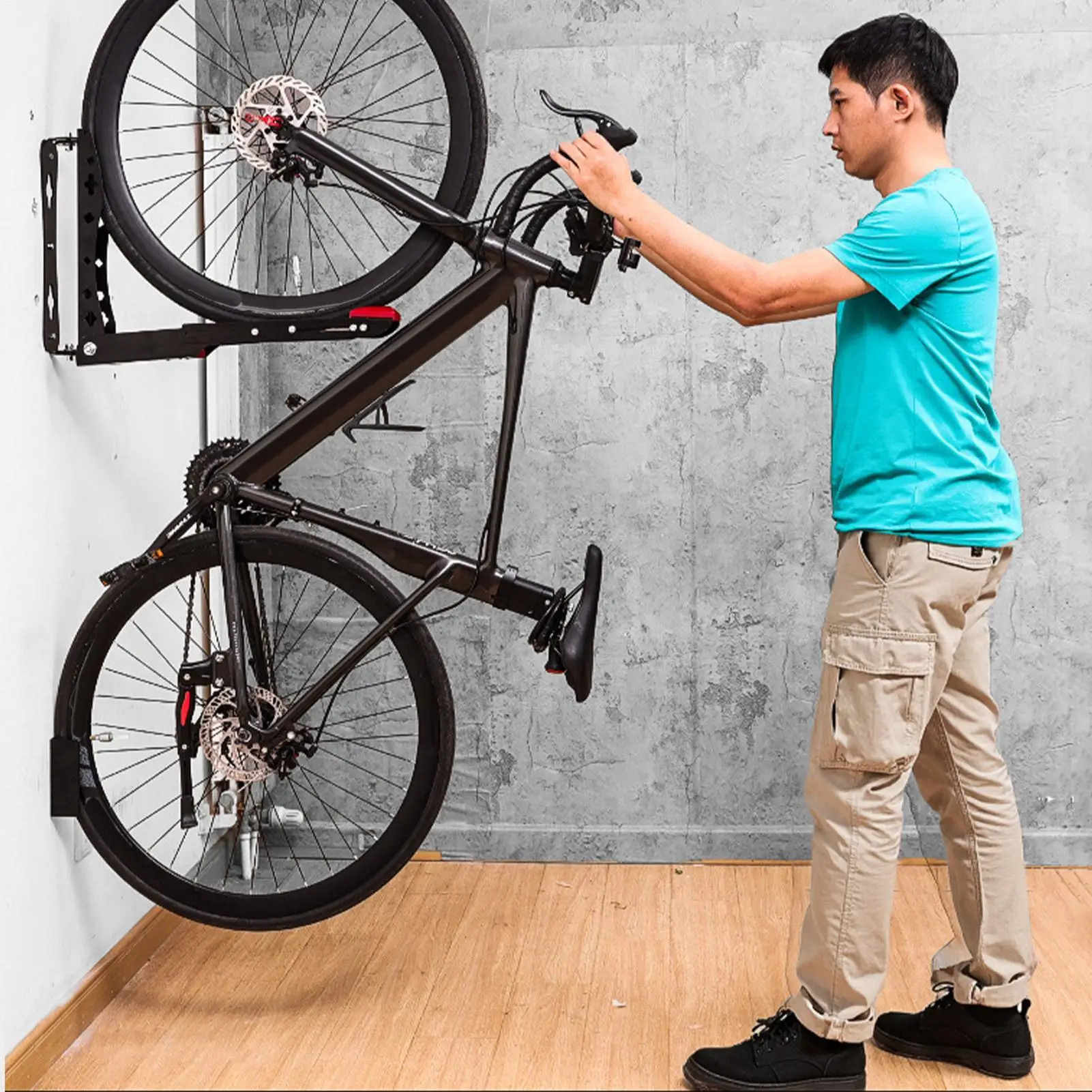 

Вертикальные стойки для парковки шоссейных велосипедов, настенное крепление, подставка для велосипеда, кронштейн для вешалки для велосипеда из углеродистой стали, регулируемая настенная подставка для езды на велосипеде