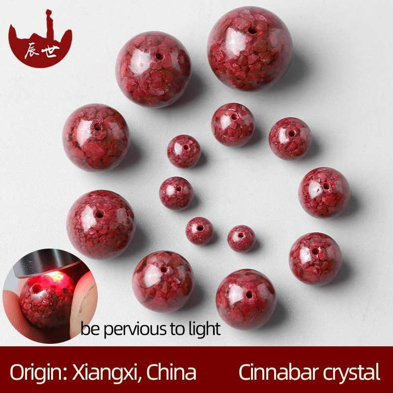 Wholesale cinnabar powder beads transparent natural crystal sand Buddha beads hand string DIY accessories bracelet accessories