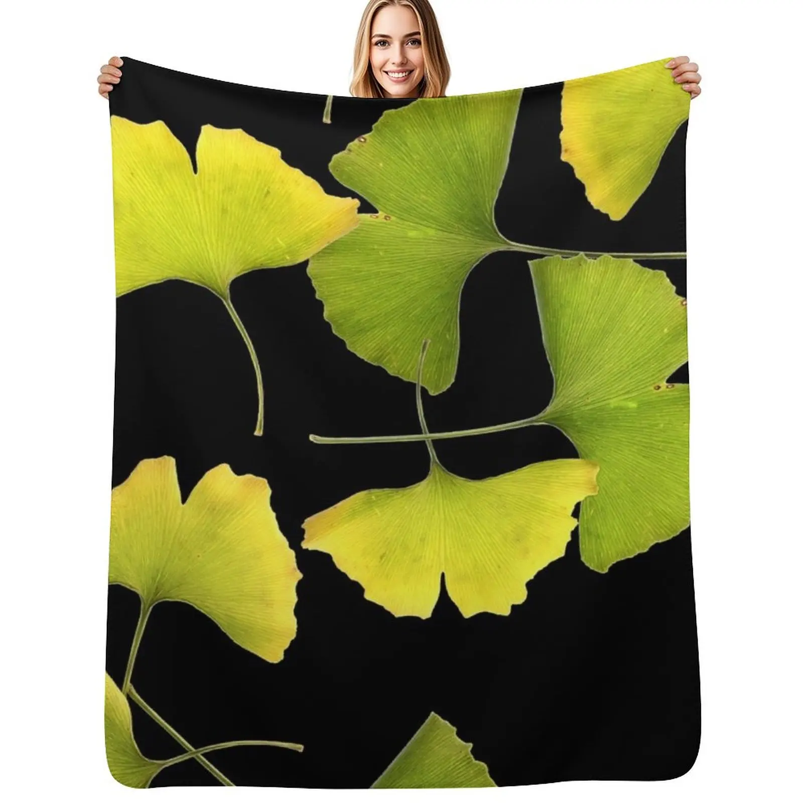 

Chartreuse Ginkgo Leaf Collage Throw Blanket Thermals For Travel Stuffeds Retros Designers Blankets