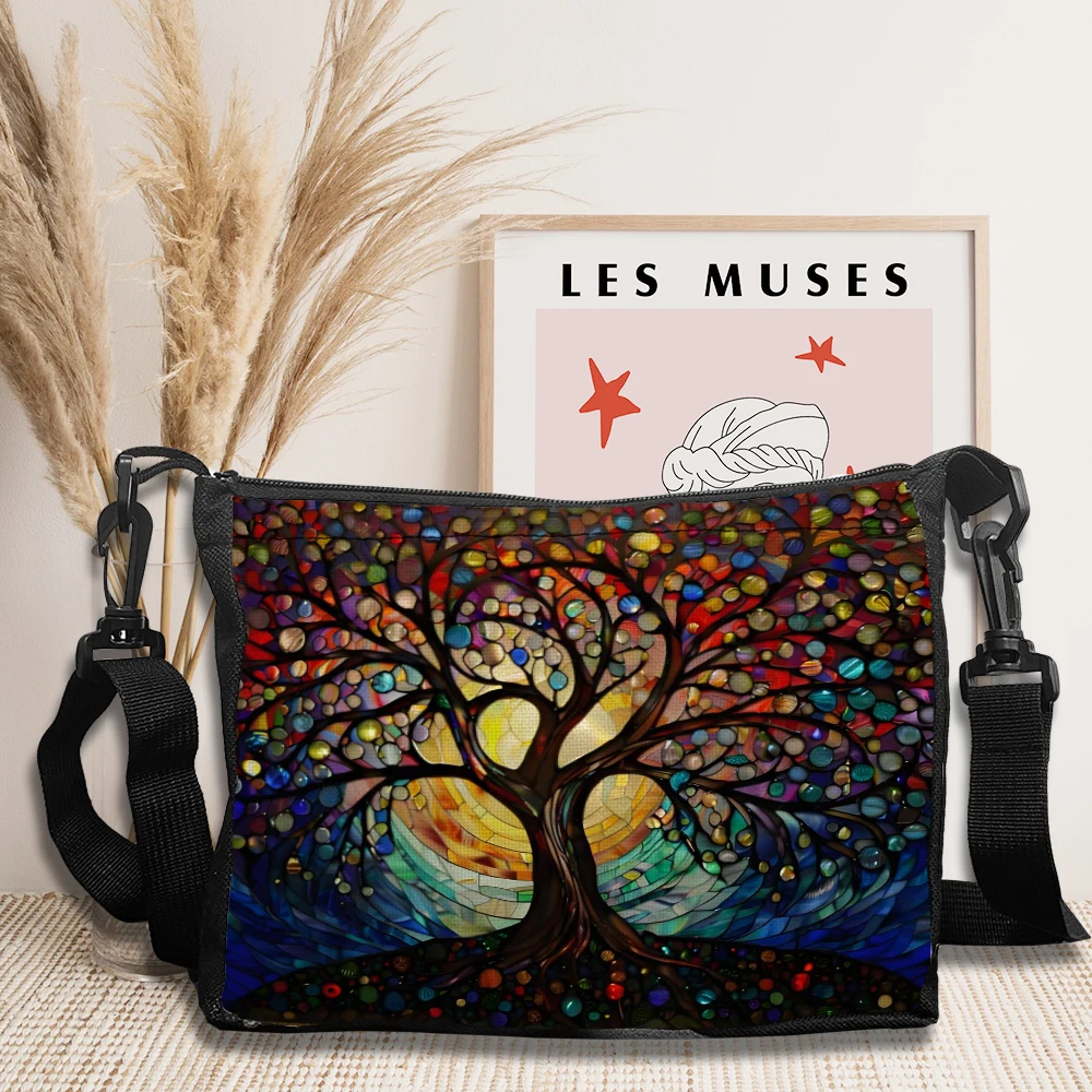 1pc Women'S Tree of Life Fantasy Crossbody Bag - Vibrant Abstract Animal Butterfly Design Shoulder Handbag for School Work