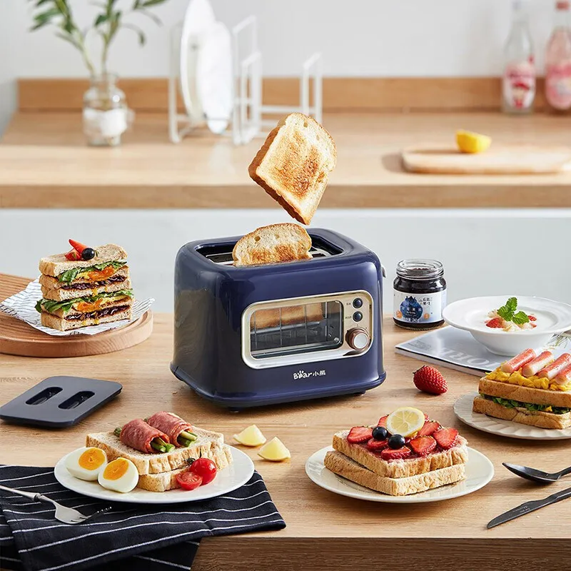 Electric Toaster 2 Slices 5 Bread Shade Settings Bread Baking Machine Toast Sandwich Oven Breakfast Maker for Household 700W