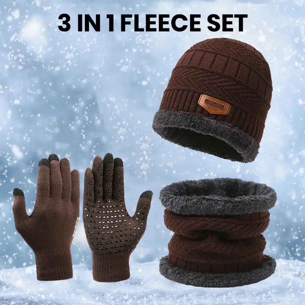 Thermal Hat Scarf Gloves Set Cozy Winter Accessories Set Knitted Hat Scarf Gloves for Men Soft Warm Windproof Outdoor Cycling