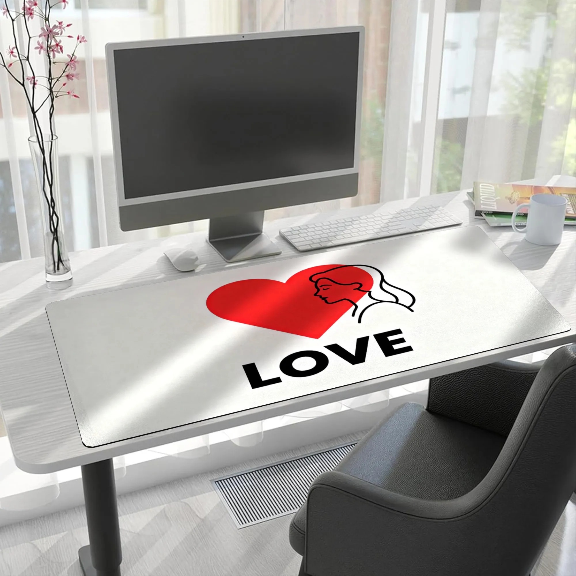 Rubber Mat Desk - Heart Silhouette Gaming Mouse Pad 11.8x31.5in