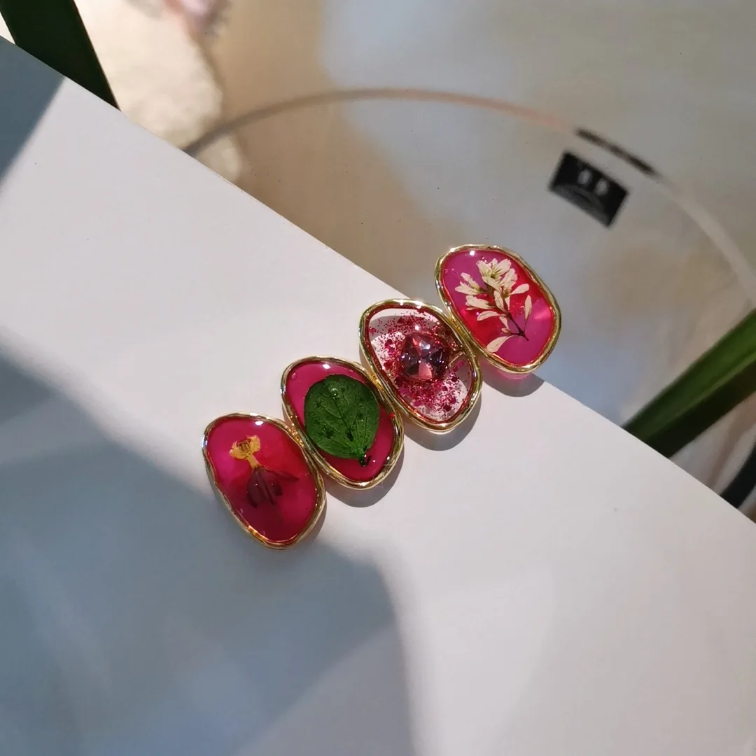 3230 Wholesale Dragon Fruit Color Creative Plant Specimen Crystal Resin Hair Clip Duckbill Clip Creative Christmas Birthday Gift