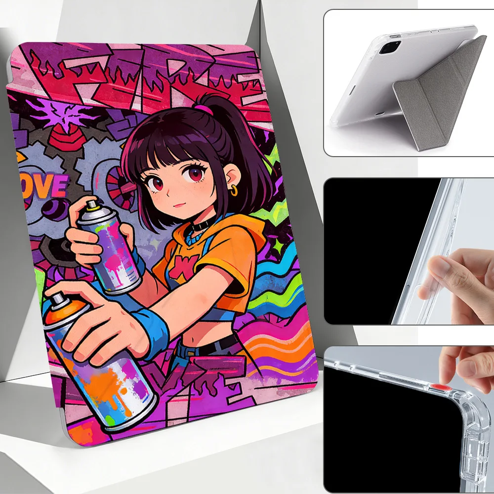 

Trendy Painted Graffiti Magnetic Flip Protective Case for iPad Air 7 6/iPad Pro 4 3 2 Generation(11 inch) with Folding Stand
