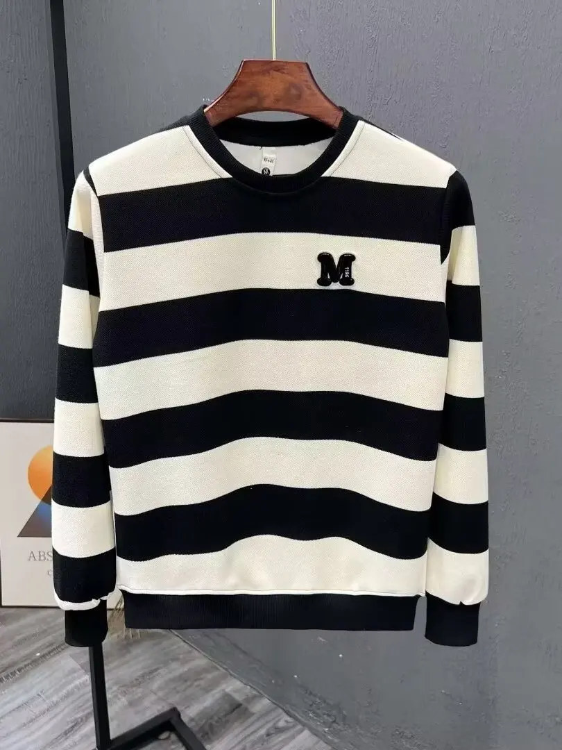 

Шикарная футболка в полоску в стиле ретро Hong Kong Sle Long Sve round Ne для мужчин, модный топ в полоску с надписью M, осенняя уличная одежда Faion