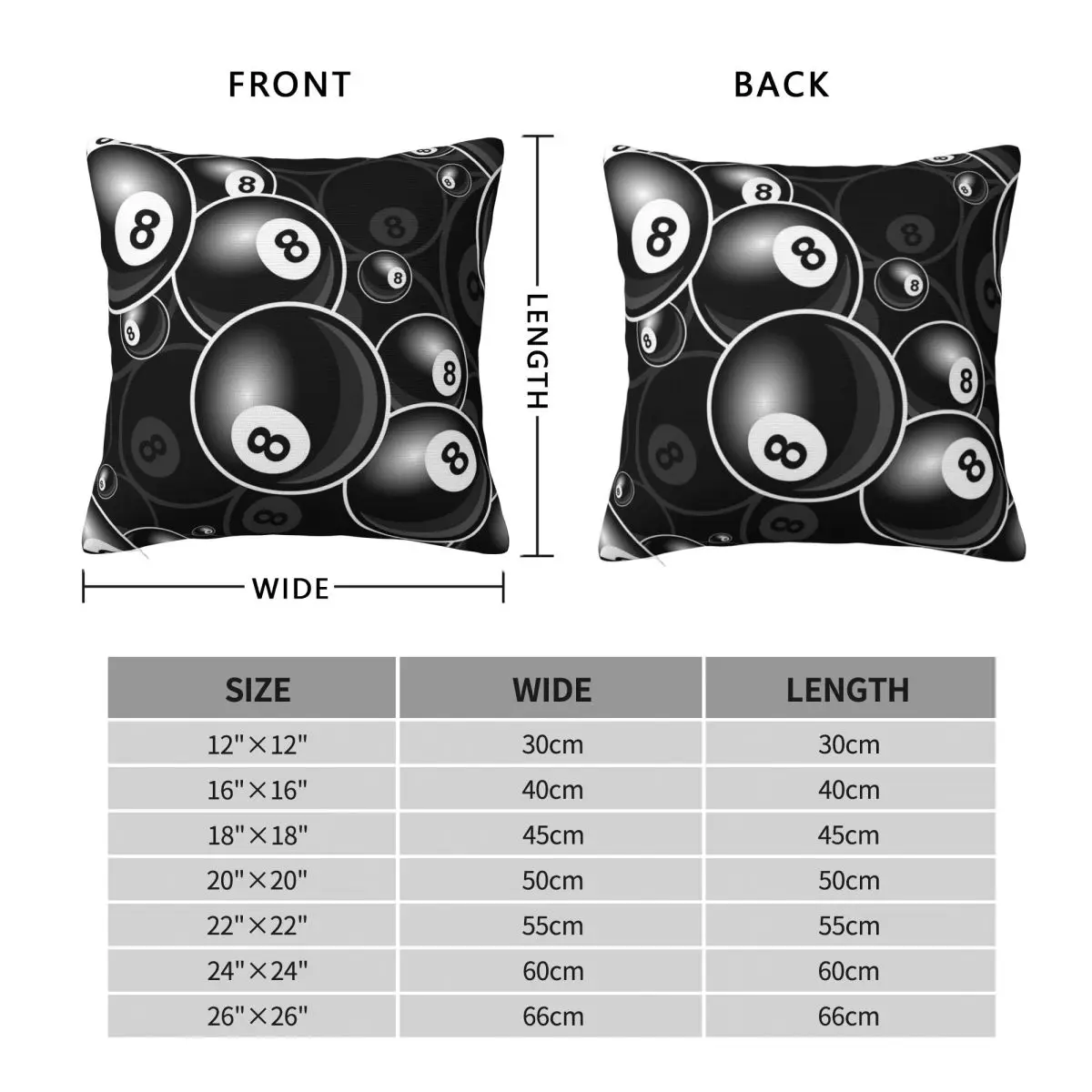 Billiards Black 8 Ball Square Pillowcase Polyester Linen Velvet Creative Zip Decorative Car Cushion Cover