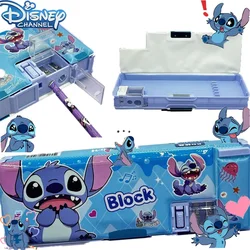 Disney Stitch Creative Double Sided Storage Pen Box with Pencil Sharpener Student Cartoon Pencil Case with Pencil Sharpener Gift