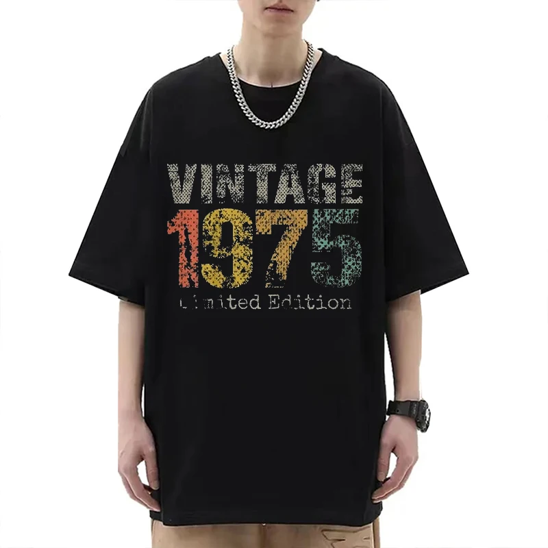 

Vintage 1975 Limited Edition Men's Clothing Funny Summer Birthday Gifts 100% Cotton T Shirt Short Sleeve Fashion Streetwear