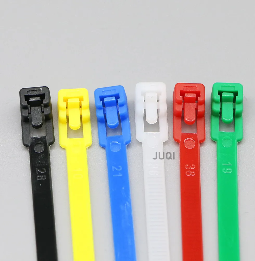 50pcs Plastic nylon reusable cable ties can be released, fixed and bound. Color snap fastener nylon ties 5X150MM 5x200mm 5x300mm