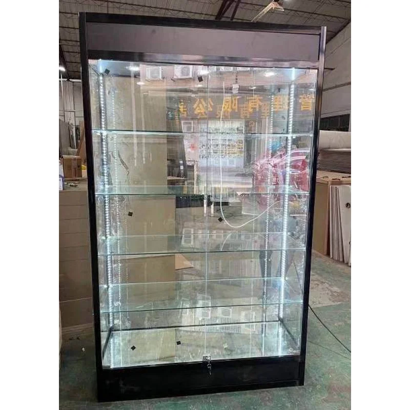 Vitrine en verre bon marché personnalisée, vitrine de magasin de fumée avec éclairage, pliable au détail