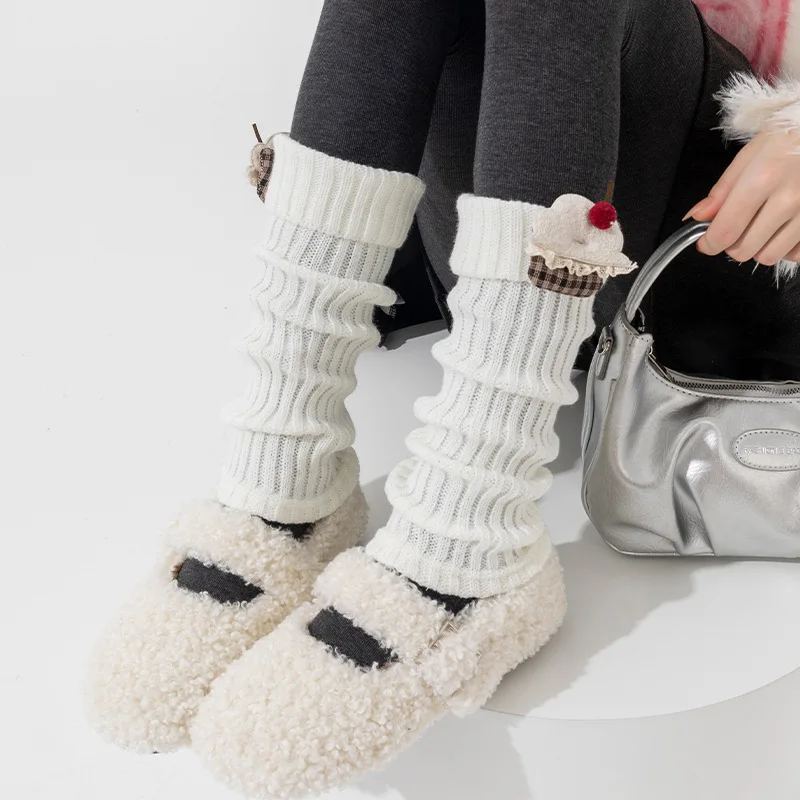 

Cotton Sock Cover Women's Autumn and Winter Knitted Yarn Warm Stacked Socks Cake Sweet Calf Socks