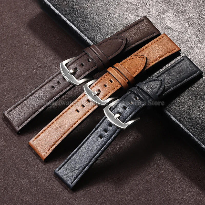 20mm 22mm Leather Quick Release Watch Band for Samsung Watch 4/5/6 Bracelet for Huawei Gt4/3/2 Wrist Band Pin Buckle Accessories