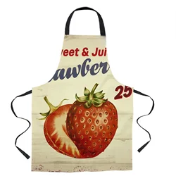 Fruit Strawberry Wood Grain Retro Apron Kitchen Home Cleaning Apron Haircut Apron Cooking Accessories Female Apron Delantal Chef