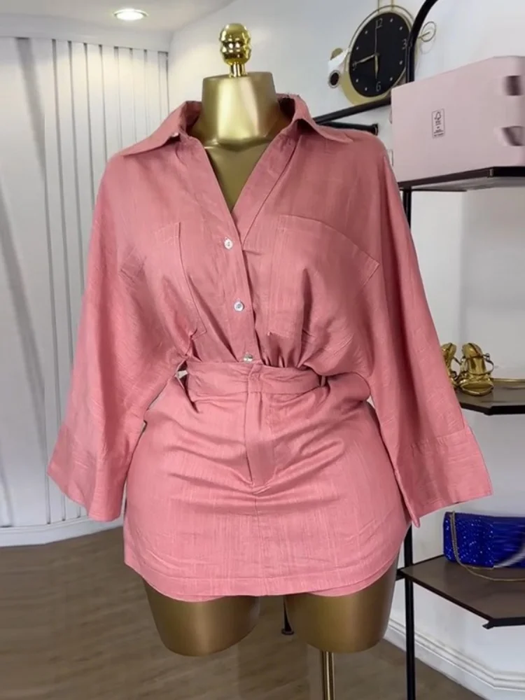 Wmstar Two Piece Set Women Wholesale A New Summer Collection 2025 Featuring Sweet Fresh Lapel Bat Sleeved High Waisted Skirt