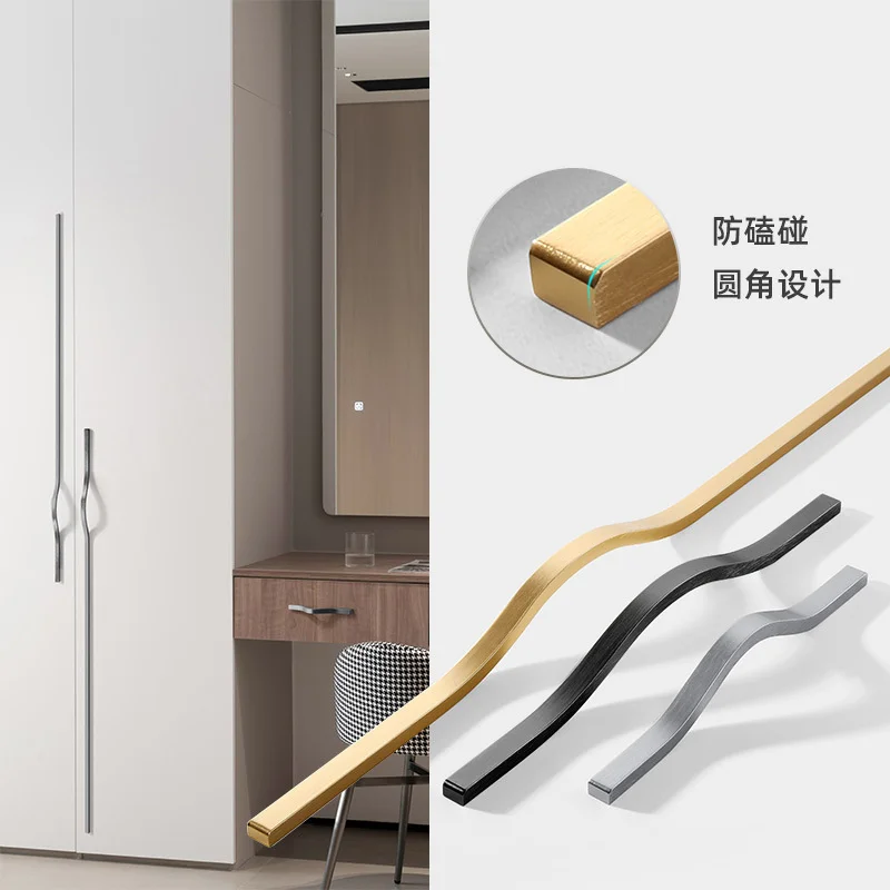 

Simple aluminum alloy black cabinet door handle curved wardrobe drawer cabinet handle furniture door handle hardware